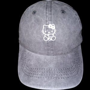 HELLO KITTY! Stonewashed faded denim gray baseball cap hat NWOT